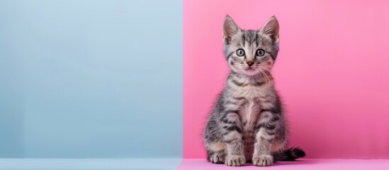 Poster - Kitten on a pastel background Isolated  Cat  pastel. with copy space image. Place for adding text or design