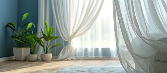 Wall Mural - Window curtain decoration in bedroom interior. with copy space image. Place for adding text or design