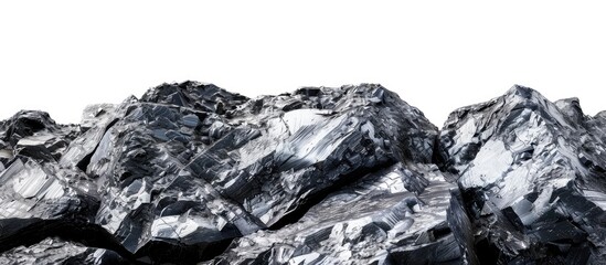 Poster - Macro shoot of piece of nickel metal ore isolated on a white background. Closeup photo of amazing shiny mineral rough. Copy space image. Place for adding text or design