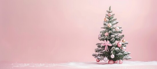 Poster - Vintage Christmas decorations christmastree Isolated on pastel background. with copy space image. Place for adding text or design