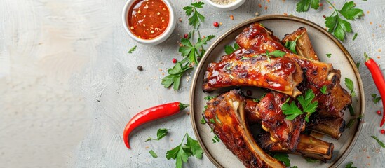 Poster - Chicken ribs Isolated on pastel background  Food  Isolated. with copy space image. Place for adding text or design