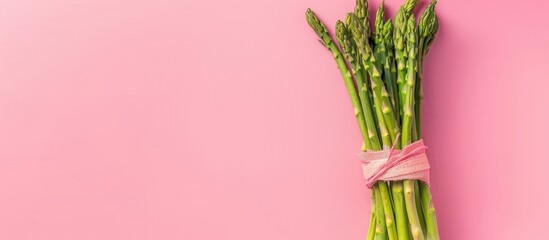 Poster - Bunch of fresh asparagus Isolated on pastel background. with copy space image. Place for adding text or design