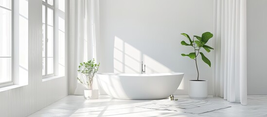 Poster - Beautiful White and Bright Bathroom in New Luxury Home. renovation. with copy space image. Place for adding text or design