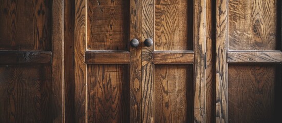 Poster - close-up of doors of wooden wardrobe, wood textures. with copy space image. Place for adding text or design