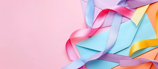 Poster - The envelopes with colorful ribbons.For the meaning of your message or web design and design background. pastel background. with copy space image. Place for adding text or design