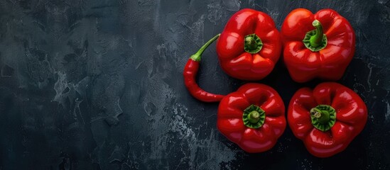 Fototapete - Red peppers in the concept of darkmood photography pastel background. with copy space image. Place for adding text or design