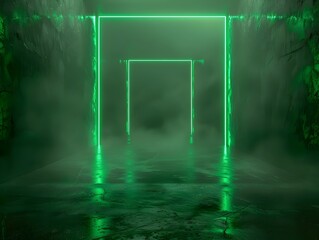 Wall Mural - Dark Neon Green Luxury Backdrop with Subtle Light Effects for Product Display