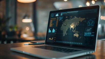 Aufkleber - A laptop screen showing a radar chart evaluating geopolitical factors influencing gold prices
