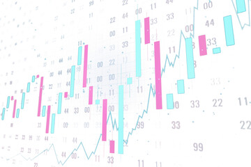 Poster - An abstract financial chart overlaid on a grid with light blue and pink bars, representing data analysis or stock market trends