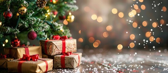 Aufkleber - christmas presents under decorated christmas tree. with copy space image. Place for adding text or design
