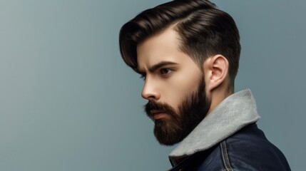 Poster - A man with stylish undercut hair and a well-groomed beard, posing confidently against a neutral background