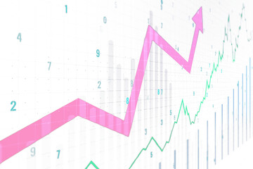 Poster - A digital graph overlay demonstrating growth and fluctuations against a white background, symbolizing financial analysis