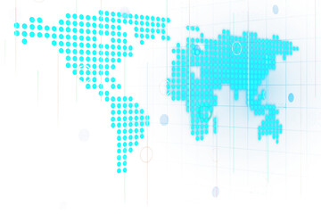 Poster - A stylized world map created with blue dots over a grid background, concept of global connectivity