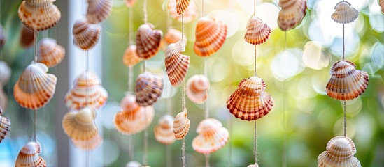 Poster - Beautiful seashell mobile hanging in the  building for decorated. with copy space image. Place for adding text or design