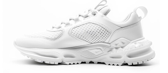 Poster - Men's White Training Shoe Isolated on White. Road Running Shoes and Trainers with Max Air Sole. Men Sport Sneakers. Side View of Road Runners. Man's Workout Gym Athletic Sports Shoes