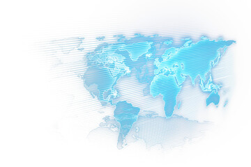Aufkleber - An abstract world map in shades of blue on a white background with a digital overlay concept