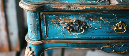 Poster - Blue painted furniture after renovation has second life. with copy space image. Place for adding text or design