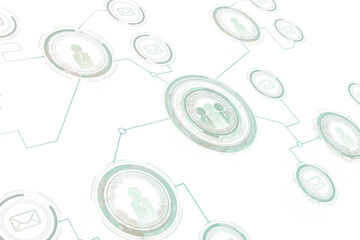 Poster - Abstract network connections with user and email icons on a light background, illustrating social media or communication concept