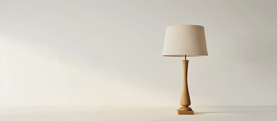 Poster - cream colored table lamp and shade with stand on white back ground. with copy space image. Place for adding text or design