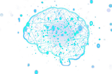 Poster - A digital illustration of a brain with network connections on a white background, symbolizing the concept of artificial intelligence