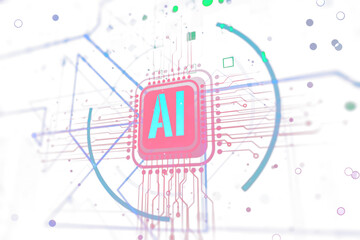 Poster - Abstract AI chip design with glowing elements and circuit lines on a light background, representing the concept of artificial intelligence