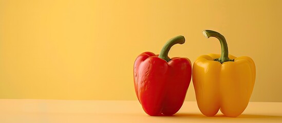 Poster - Red and yellow bell pepper on a pastel background  Food. with copy space image. Place for adding text or design