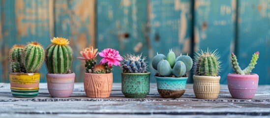 Poster - Small cactus in beautiful pots. with copy space image. Place for adding text or design