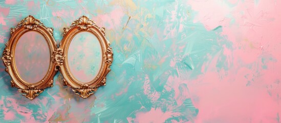 Wall Mural - Blank golden ornamented picture frame pastel background. with copy space image. Place for adding text or design