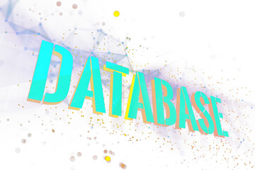 Poster - The image depicts the word DATABASE with a network and particle design on a white background, illustrating a technology concept