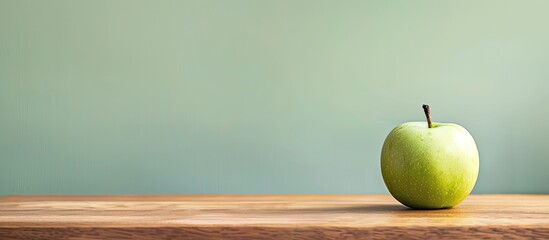 Aufkleber - green apple on wooden table in the living room. with copy space image. Place for adding text or design