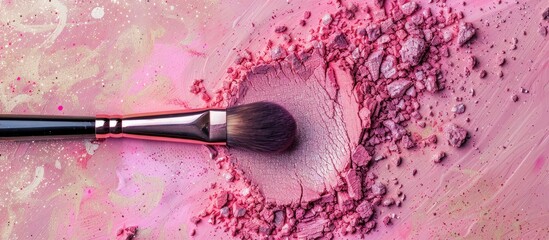 Poster - Eye shadow with brush. pastel background  Texture  Isolated. with copy space image. Place for adding text or design