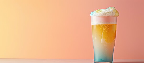 Aufkleber - colored drink with foam Isolated on pastel background. with copy space image. Place for adding text or design