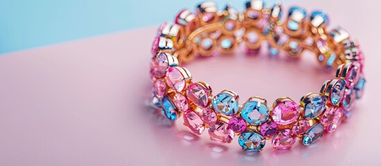 Poster - jewelry bracelet on pastel background  Isolated  Fashion. with copy space image. Place for adding text or design