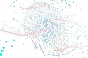 Poster - Abstract digital fingerprint scan concept with icons on a light layout background, in a clean and modern design style
