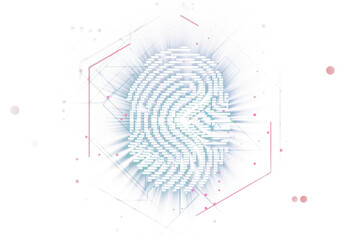 Poster - A digital fingerprint composed of white blocks on a light abstract background, depicting the concept of digital identity