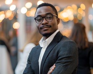 Confident Businessman Networking at a Modern Corporate Event