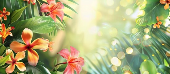 Leinwandbilder - Orhid flowers on tropical background. with copy space image. Place for adding text or design