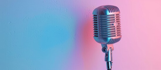 Poster - Microphone isolated on a pastel background Microphone. with copy space image. Place for adding text or design