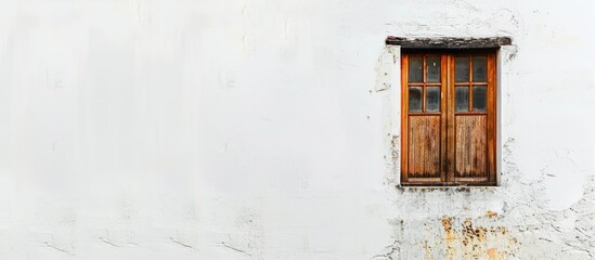 Aufkleber - A white wall and a brown window. with copy space image. Place for adding text or design