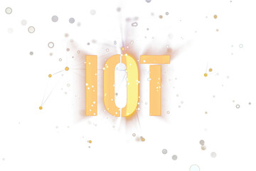 Poster - Abstract image showing the abbreviation IOT in yellow with connecting dots, on a white background, illustrating the concept of the Internet of Things