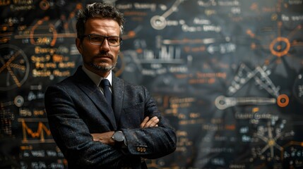 Poster - Focused Businessman in Strategic Planning Session with Digital Board in Corporate Office Setting