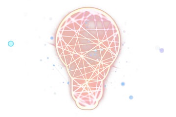 Poster - An artistic representation of a glowing lightbulb with a geometric pattern overlay on a white background, symbolizing creative ideas