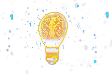 Poster - A stylized light bulb with a brain pattern on a white background with floating numbers, representing a concept of idea