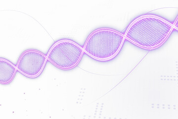 Poster - A stylized DNA helix in purple hues over a dotted abstract white background, depicting a concept of genetics and biology