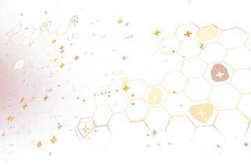 Poster - This is a digital abstract composition with honeycomb shapes and crosses on a light background, conveying a health or medical concept