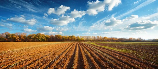 Poster - Photography on theme big empty farm field for organic harvest, photo consisting of large empty farm field for harvest on sky background, empty farm field for harvest this natural nature autumn season