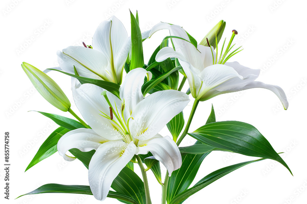 White Lily Flower Bouquet isolated on transparent background png Stock ...