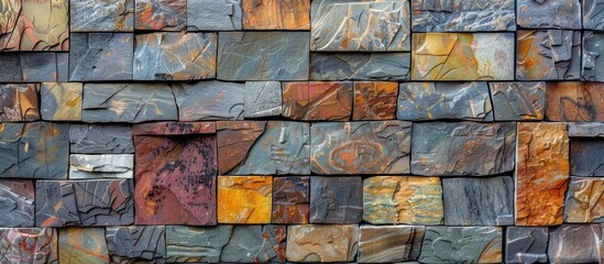 Aufkleber - backgrounds, textures a brick wall made of natural river stone. fence made of natural slate stone - texture. with copy space image. Place for adding text or design