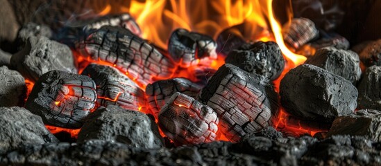 Poster - fire and hot coals from near the fireplace,beautiful fire,hot coals,fire in the fireplace. with copy space image. Place for adding text or design