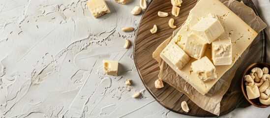 Aufkleber - vegan cheese with cashew. Copy space image. Place for adding text or design